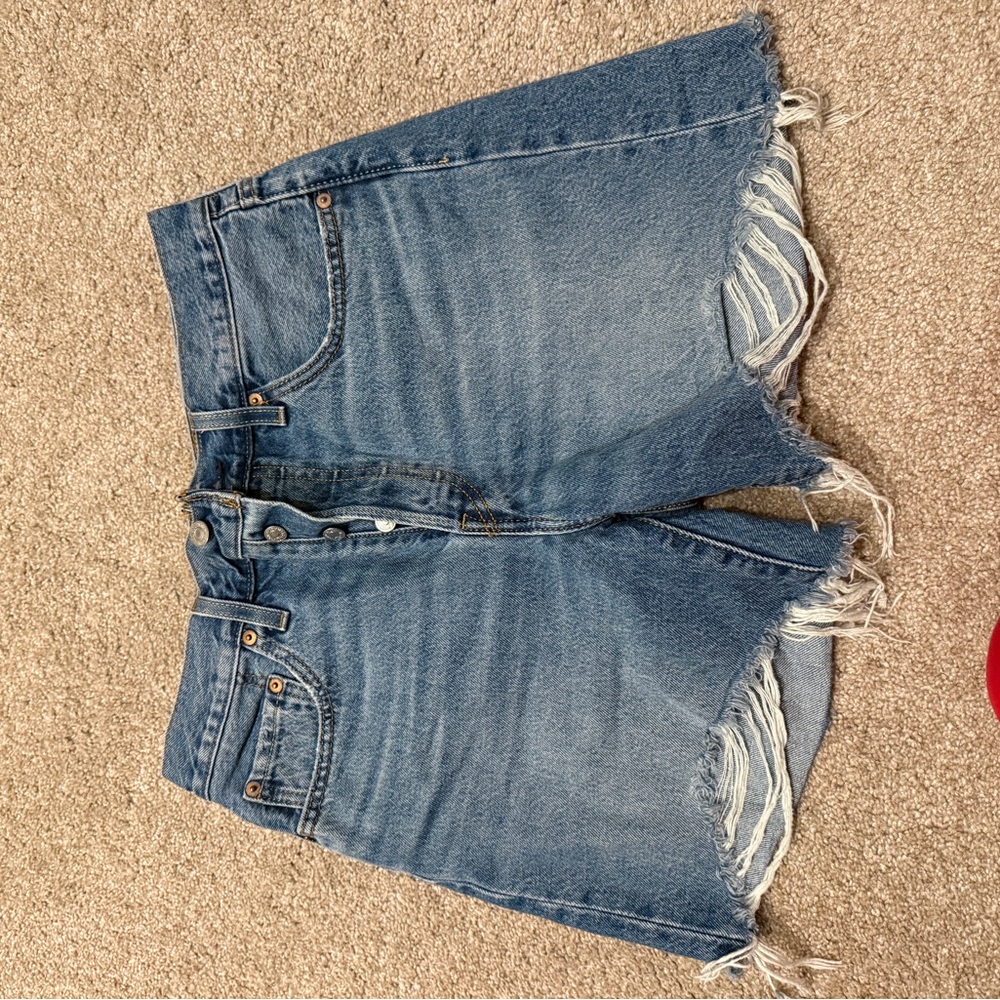 Levi's Medium Blue Frayed Hem Denim Shorts